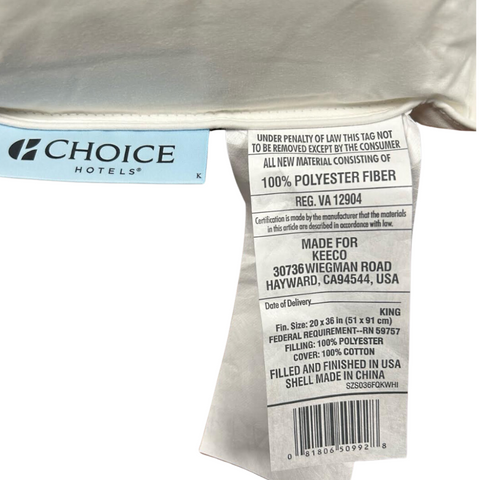 A Blue Label Firm Pillow, commonly seen in hotels, especially at Keeco's Choice® Hotel Family of Brands.