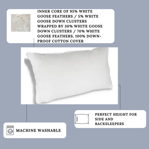 A soft white Down Etc. Rhapsody Wrap Down/Feather Pillow with a label, filled with luxurious goose down.