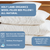 Three white Holy Lamb Organics Wool-Filled Bed Pillows are stacked on wood. Blue text highlights: "All-Natural," "Spot clean only. Removable cover is machine washable," “Great for side sleepers,” and available sizes.