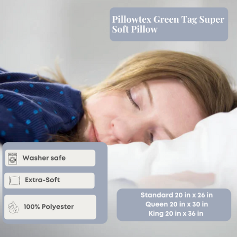 Experience ultimate comfort with the Pillowtex Green Tag Super Soft Pillow. Perfect for stomach sleepers, this pillow features a green tag for easy identification.