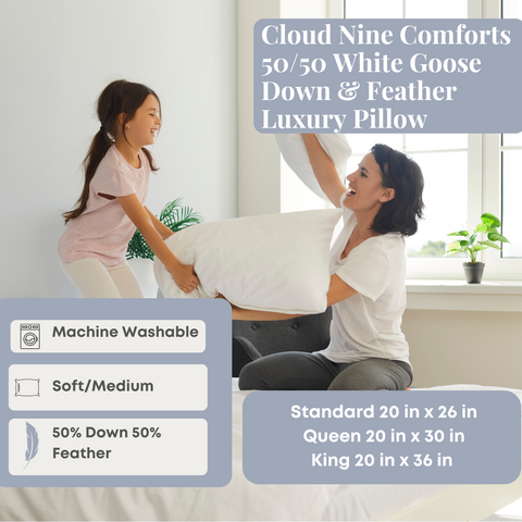 Indulge in the luxurious comfort of a Cloud Nine Comforts 50/50 White Goose Down & Feather Luxury Pillow | Medium Support.
