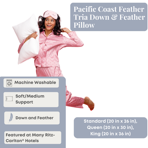 Luxuriate in the comfort of a Pacific Coast Feather Tria Down & Feather Pillow, the same style used at Ritz-Carlton hotels.