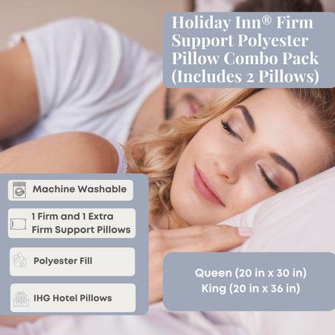 A man and woman relaxing in bed with the Holiday Inn® Firm Support Polyester Pillow Combo Pack (Includes 2 Pillows) for side sleepers by Hollander.