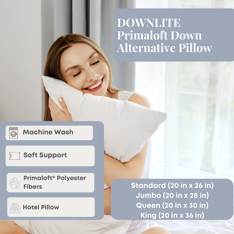 This hypoallergenic DOWNLITE Primaloft Down Alternative Pillow is a soft down alternative option from Downlite.