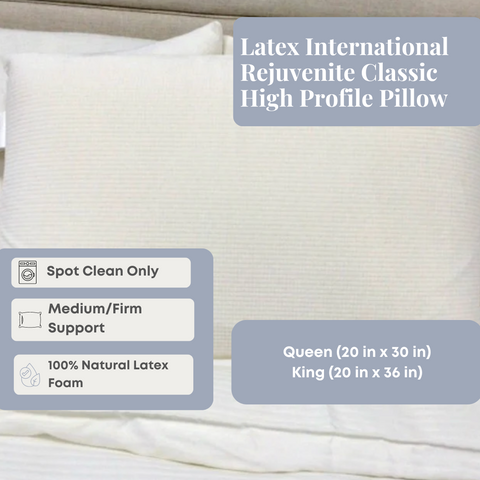 This Latex International Rejuvenite Classic High Profile Pillow offers firm support and a high profile for optimal comfort.