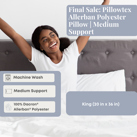 A woman is sleeping in bed with a Final Sale: Pillowtex Allerban Polyester Pillow | Medium Support on her head.