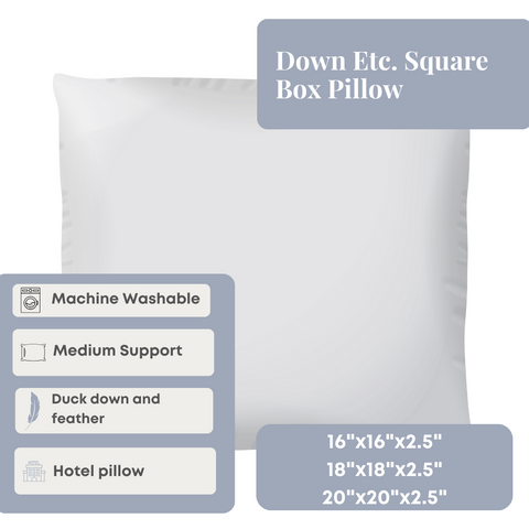This luxurious Down Etc. Square Box Pillow is filled with soft down feathers, making it the perfect addition to your collection of throw pillows.