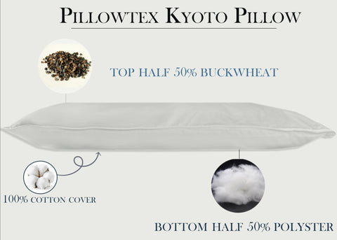 Experience ultimate comfort and support with the Pillowtex Kyoto Pillow - Half Buckwheat Half Polyester Pillow - Japanese Style Pillow, which is made of a blend of polyester and cotton.