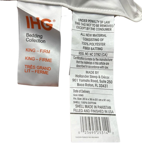 A label with the word "hg" on it is often found on the Holiday Inn® Soft and Firm Polyester Pillow Combo Pack (Includes 2 Pillows) by Hollander.