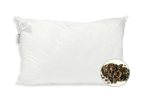 A Pillowtex Kyoto Pillow filled with black buckwheat seeds.