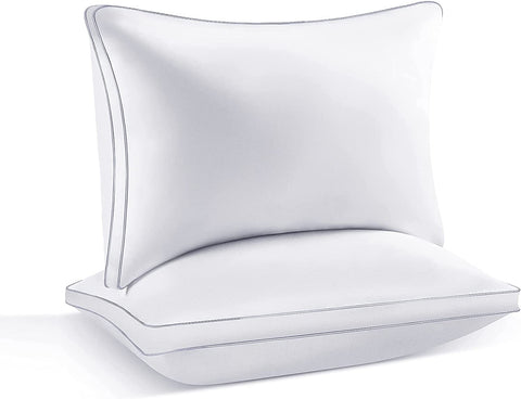 A JS Fiber Invista Comforel Gussetted Pillow | Medium-Firm on a white background.