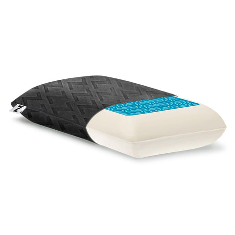 A comfortable Malouf Travel Pillows in black and blue on a white background.