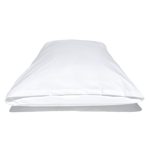 A Pillowtex pillowcase on a white background made with a cotton polyester blend fabric.