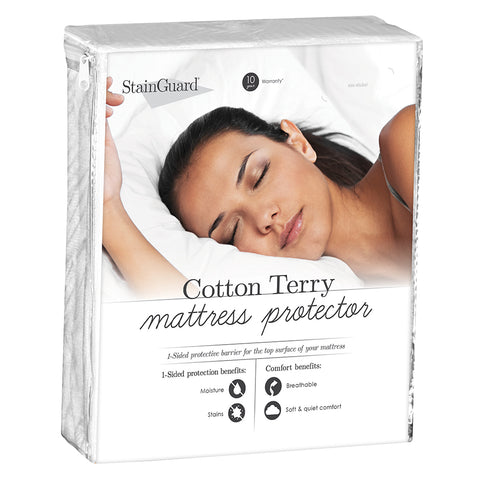 Waterproof PureCare StainGuard Cotton Terry 1-Sided Mattress Protector.