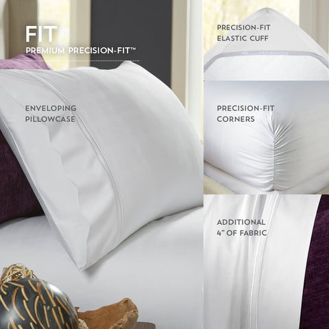 A set of white pillows with various pillowcases in PureCare Premium Bamboo Sheet Set.