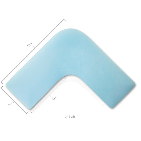 A Malouf L-Shape Gel Dough Pillow with measurements, perfect for side sleepers.