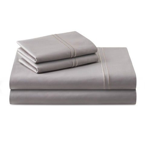 This Malouf Supima Premium Cotton Sheets set includes a grey pillowcase.