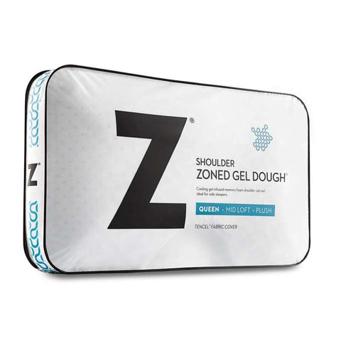 A Malouf Shoulder Zoned Gel Dough Pillow with the word "z" on it, designed for side sleepers.