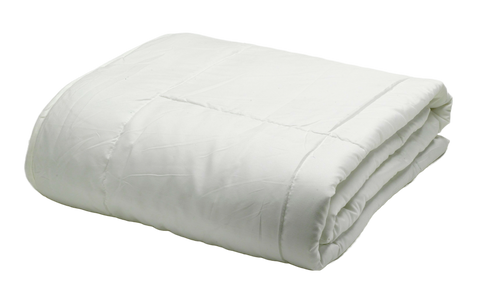 A white blanket on a black background made of Down Etc. Fall Weight Down Comforter | Baffle Box, Medium Weight by Down Etc.