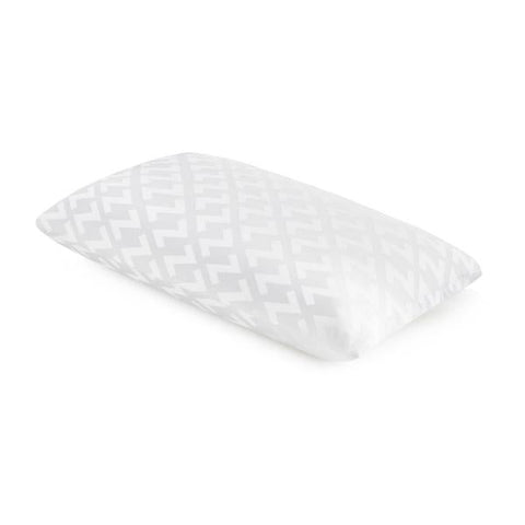 A Malouf Gel Talalay Latex Pillow with a geometric pattern.