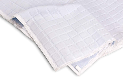 A white Final Sale: Opulence Glacier Blanket | Cooling & Weighted folded on top of a white surface.