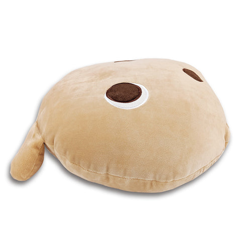 A Squishy Dog Face Pillow with Floppy Ears featuring Diogi The Dog on a white background by Pillowtex.