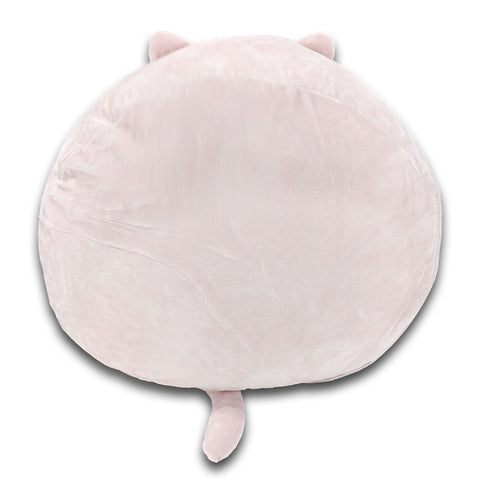 This high-quality Squishy Polyester Cat Pillow with Tail & Ears | Purr-cilla The Cat makes the perfect children's gift, featuring a pink color and adorable shape on a white background.