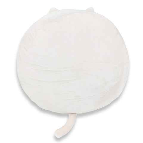 A Squishy Polyester Cat Pillow with Tail & Ears "Purr-cilla The Cat," perfect for children's gifts, on a white background by Pillowtex.