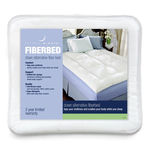 The Final Sale: Restful Nights Down Alternative Fiber Bed mattress topper is in a package, providing added support for a comfortable night's sleep.