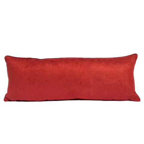 A high-quality Pillowtex faux suede red velvet throw pillow on a white background.