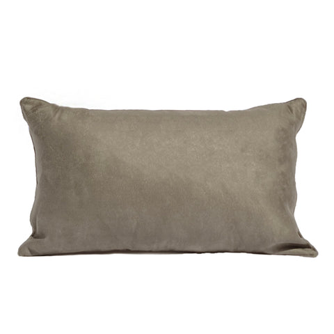 A grey Pillowtex faux suede pillow on a white background.