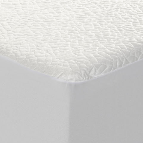 A Protect-A-Bed Snow Mattress Protector with a white cover designed to keep you cool and protected with Nordic Chill fabric.