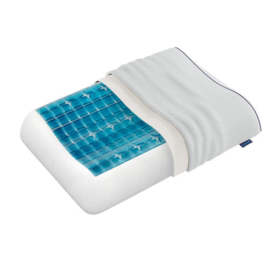A Technogel Anatomic Pillow with a blue cover.