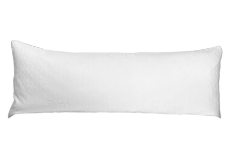 A Pillowtex Body Pillow Cover with cooling benefits, made from Tencel fabric, on a white background.