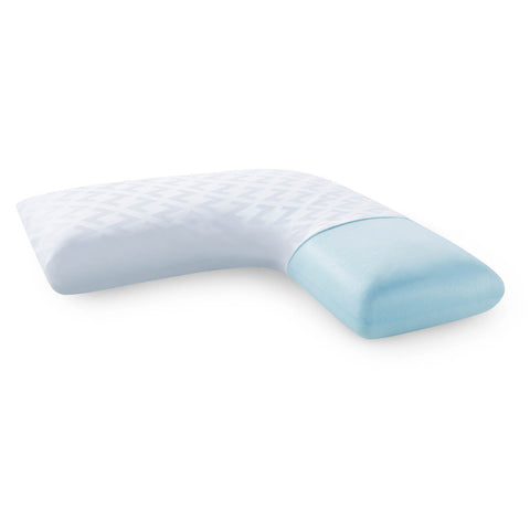 A Malouf L-Shape Gel Dough Pillow, perfect for side sleepers, rests on a white background.