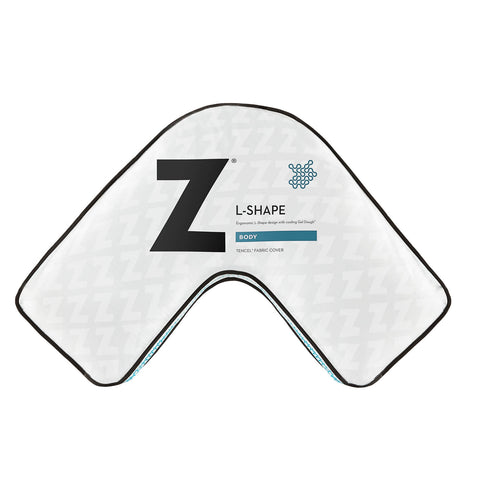 A white Malouf L-Shape Gel Dough Pillow with the word z on it, perfect for side sleepers.
