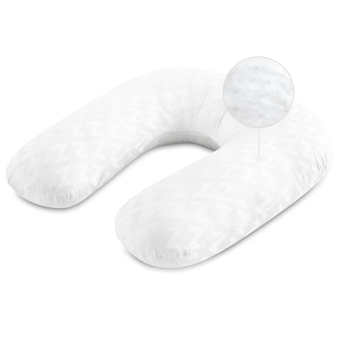 A Malouf Horseshoe Pillow with a circle on it that provides support for pregnancy discomfort.