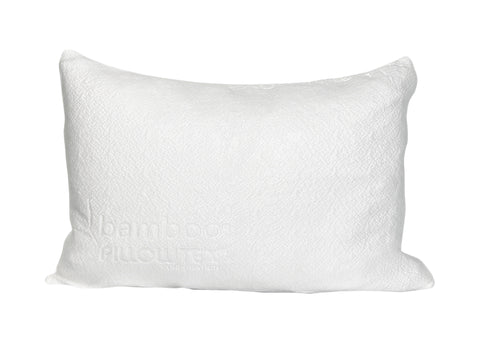 A Pillowtex Bamboo Pillow Cover with the word bamboo on it is made of rayon from bamboo, featuring a zippered closure for easy maintenance.