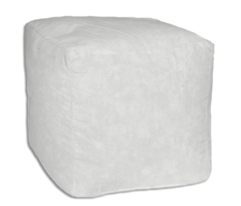 A Down Etc. Decorative Pillow Insert | Cube ottoman on a white surface.