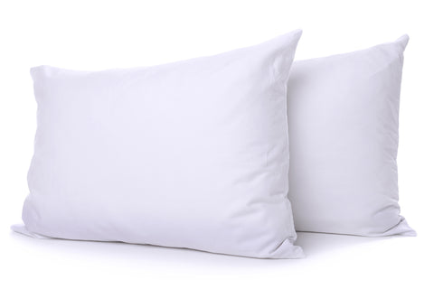 Two white pillows for Down Etc. Diamond Support Feather & Down Pillow | Extra-Firm on a Hyatt background.
