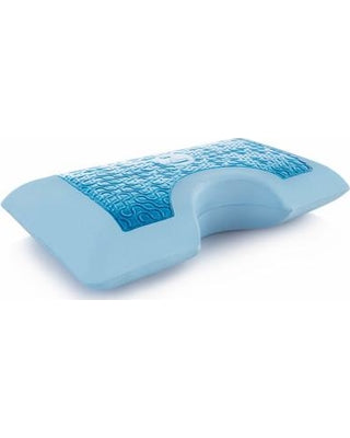 A blue Malouf Shoulder Gel Dough + Z Gel Pillow with a Tencel cover on a white background.