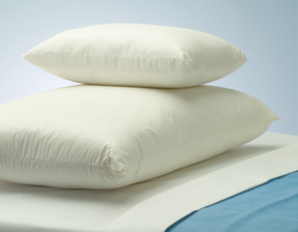 Two Pillow Factory Care-Gaurd Medical Fabric Healthcare Pillows stacked on top of each other.