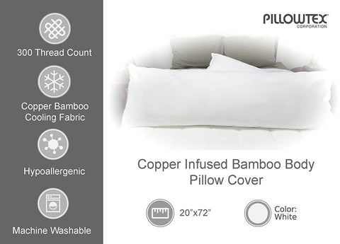 Lightweight Pillowtex Body Pillow Cover | Antimicrobial Copper Infused Bamboo by Pillowtex.