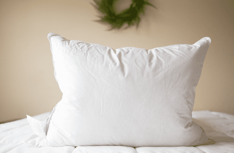 A luxurious Pillowtex Luxury Core Down and Feather Pillow sits on the bed.