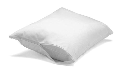 A Pillowtex Cotton Pillow Protector with a cotton cover on a white surface.