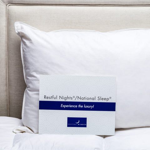 This Restful Nights Trillium Pillow has the words "Raleigh night's national sleep" on it.