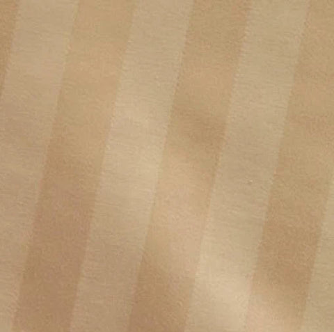 A close up image of a beige striped fabric, reminiscent of a Martex Magnificence Duvet Cover in tan.