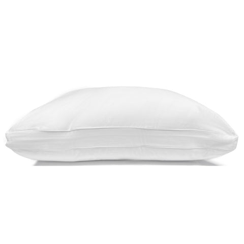 A plump white Wamsutta Dream Zone Synthetic Down Pillow with a soft 750 Thread Count Cotton cover, isolated on a white background, likely filled with a Hypoallergenic Down Alternative, waiting to | Side Sleeper