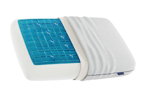 An ergonomic Technogel Deluxe Pillow designed to provide support for neck and shoulder pain on a white background.