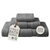 Three neatly folded gray towels are stacked together, part of the “100% Organic Cotton Bath Towels Collection” by Delilah Home. A tag displayed at the front reads “3 Piece Bath Towel” and “100% Organic Cotton,” accompanied by certification and eco-friendly symbols below. Crafted from GOTS-certified cotton, these spa-quality towels from Delilah Home combine luxury and sustainability for an elevated bathing experience.